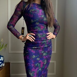 Vince Camuto Purple Blue Long Sleeve Bodycon Dress